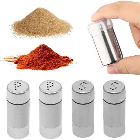 Ein Set Aus 4 Mini-salz- Und Pfefferstreuern, Je 5 Ml, Aus Edelstahl Mit Deckel, Geeignet Für Restaurants, Camping Und Grillabende.