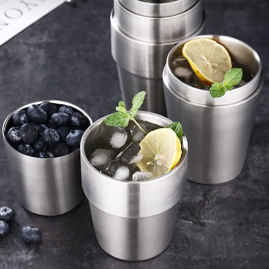 Stück Kaffeeglas Teeglas Becher Trinkbecher Edelstahl Doppelwandig Campingbecher Geeignet Für Zuhause Küche Reisen Camping Silberfarben 8 3 X 8 3 8,3