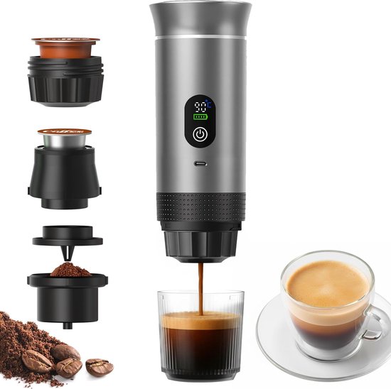 Tragbare 3-in-1-espressomaschine – Selbstheizend – Wiederaufladbar – Grau