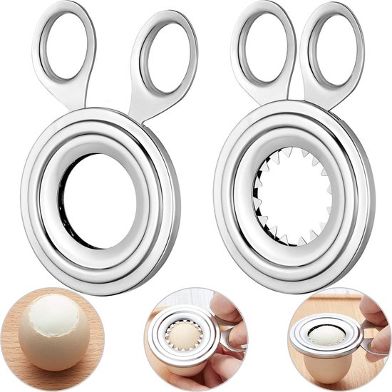 Eierbecher Ausstecher Eieröffner Frühstückszubereitung Edelstahl 2 Teilig Silber
