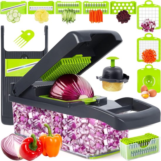 Gemüseschneider Gemüsehobel Multifunktionaler 10-in-1-lebensmittelzerkleinerer Küchengemüseschneider Zwiebelmühle Käse Siebeinsatz Küchenhelfer Grau