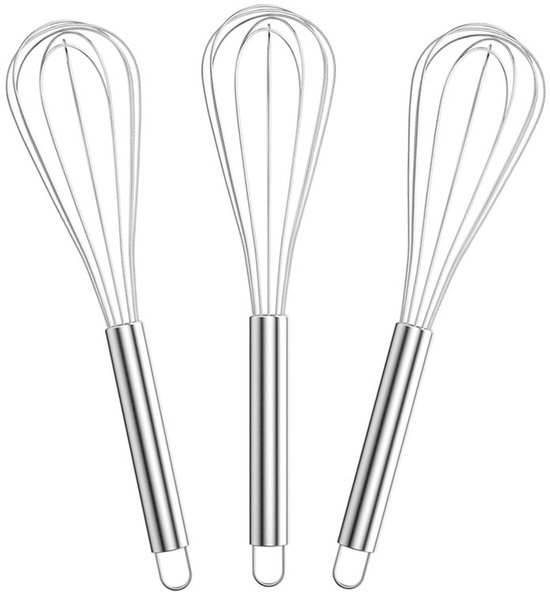 Professionelles Edelstahl-küchenset Mit Schneebesen 3-teilig Zum Mischen Rühren Von Teig Und Eiern Aufschäumen Und Schlagen Silberfarben 20 Cm 25