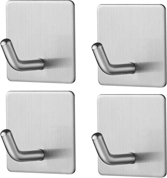 4 Selbstklebende Wandhaken Aus Edelstahl, Geeignet Für Die Küche, Rostfreie Handtuchhalter, Für Küche, Bad Und Büro, Silberfarben