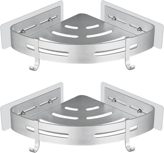 Selbstklebender Eckschrank Für Die Dusche, 2-teilig – Aluminium Silber, Für Duschgel/shampoo