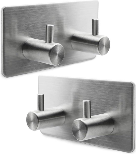2 Stück 2 In 1 Handtuchhaken Kein Bohren Erforderlich Wandhaken Edelstahl Rechteckige Handtuchhaken Extra Starke Badezimmerhaken Silber 9 X 4,5 X