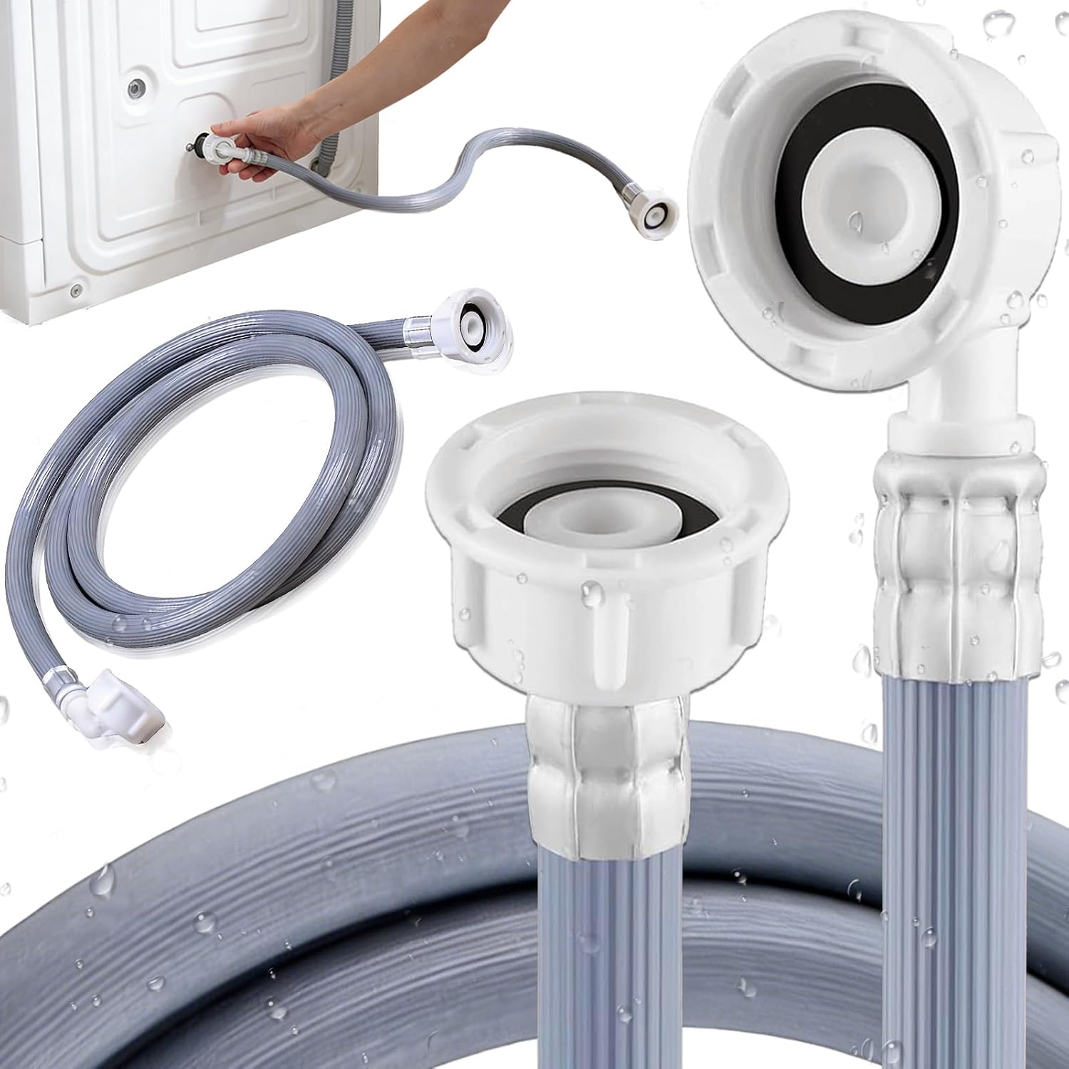 Universeller 3/4-zoll-wasserzulaufschlauch, 2 M Wasserverlängerungsschlauch, 20 Bar, Für Geschirrspüler, Waschmaschine, Trockner, Mit Gewindeanschlüssen (grau)