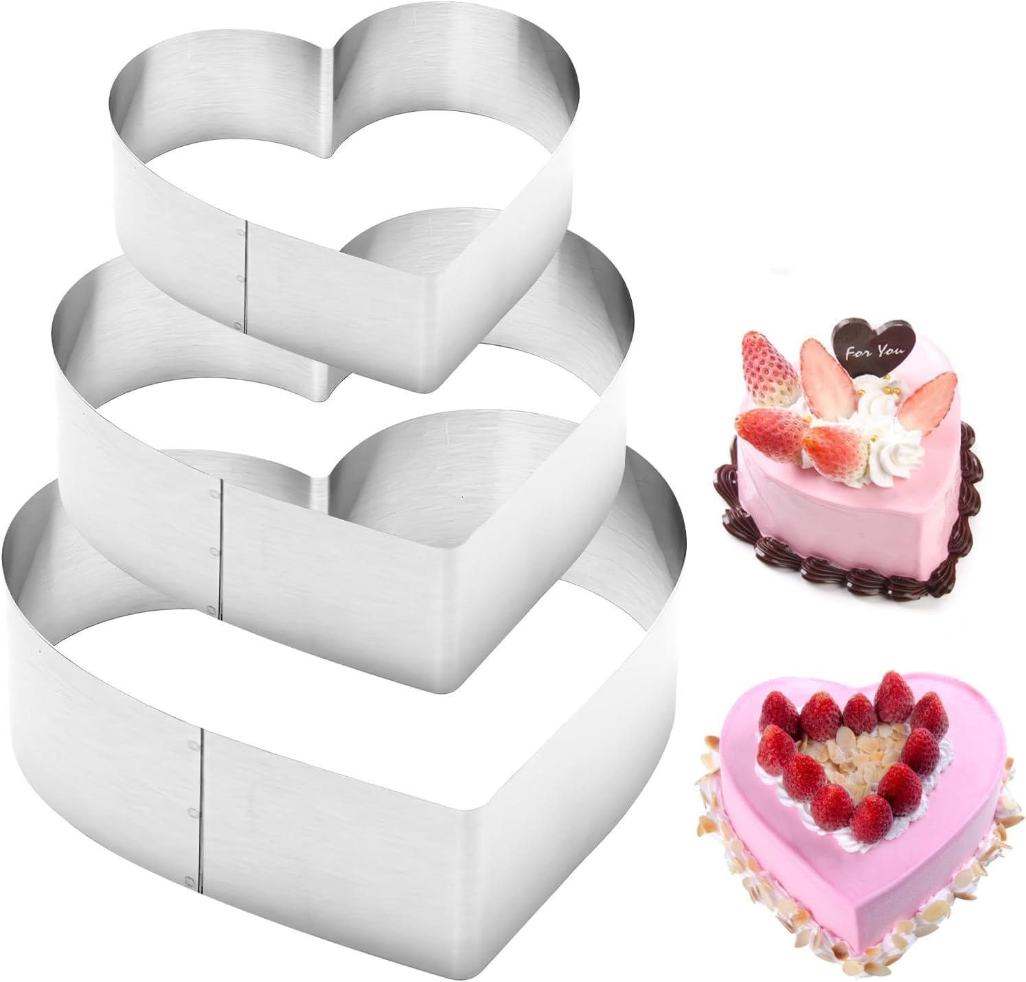 3-teiliges Herzförmiges Gebäckring-set, Herzförmige Gebäckform Aus Edelstahl, Durchmesser 10/15/20 Cm, Herzförmiger Gebäckring, Herzförmige Kuchenform Für Gebäck Und Mousse-torten, Höhe 4,5 Cm
