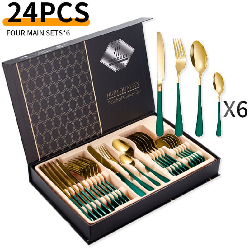 24-teiliges Edelstahl-besteckset – Für 6 Personen – Edelstahl – Grün/gold