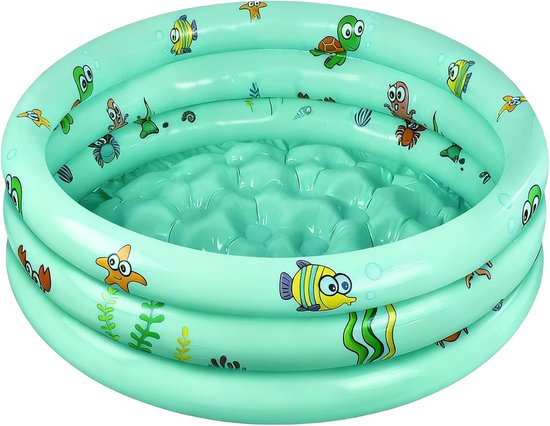 Aufblasbares Kinderbecken 100 Cm Rundes Babybecken Mit 3 Luftkammern, Rutschfestem Noppenboden Und Ablassstopfen Grün
