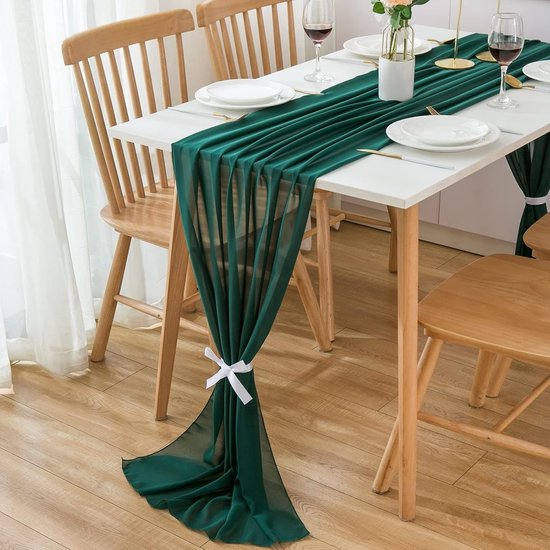 Elegante Chiffon Tischdecke Und Tischläufer Für Festliche Dekoration Waschbar, 70 X 300 Cm, Grün