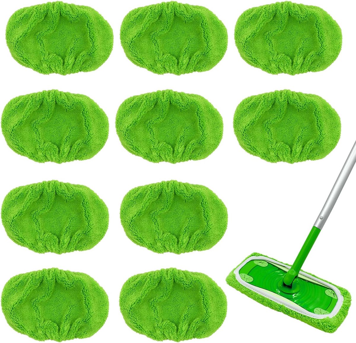 Packung Mit 10 Feuchtwischköpfen Für Swiffer Sweeper, Grüner Ersatzbezug, Trockentücher Für Effizientes Kehren