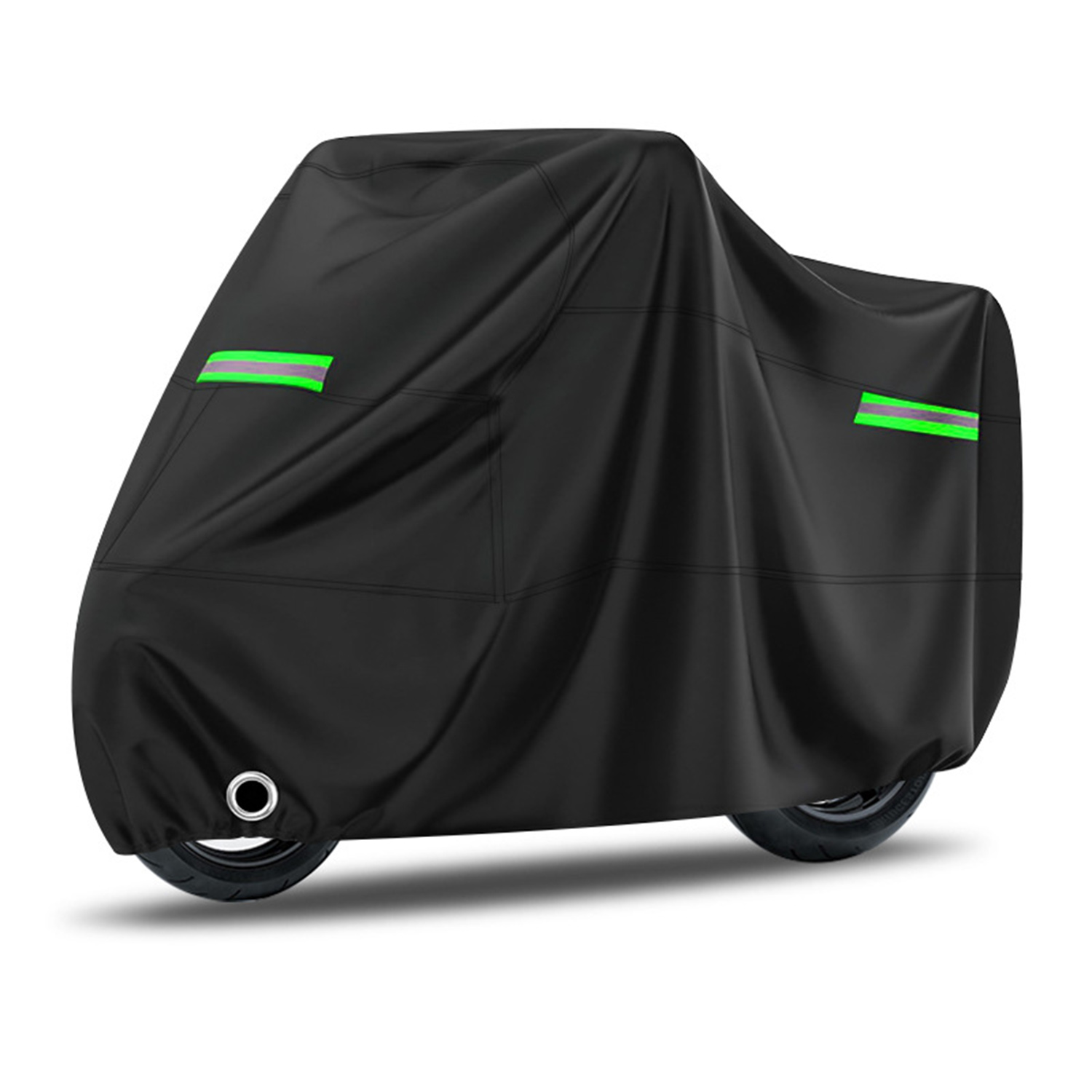 Motorradabdeckung Aus 190t Polyester-taft, Wasserdicht, Vollständige Abdeckung - Reflektierender Streifen Zum Sonnenschutz, Ideal Für Das Parken Im Freien, Grün, Größe 3xl (265 X 105 X 125 Cm)