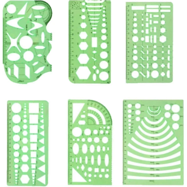[pl] 6 Stück Geometrische Zeichenvorlagen, Grüne Geometrische Vorlagen, Lineal, Geometrische Formen, Kunststoffvorlagen Mit Kreisen, Kreis- Und Ovalvorlage Für Das Büro