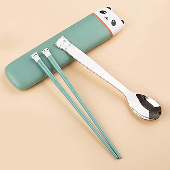 Essstäbchen- Und Löffelset – Reisebesteckset – Für Unterwegs – Inklusive Aufbewahrungsbox – 19,8 Cm – Grün