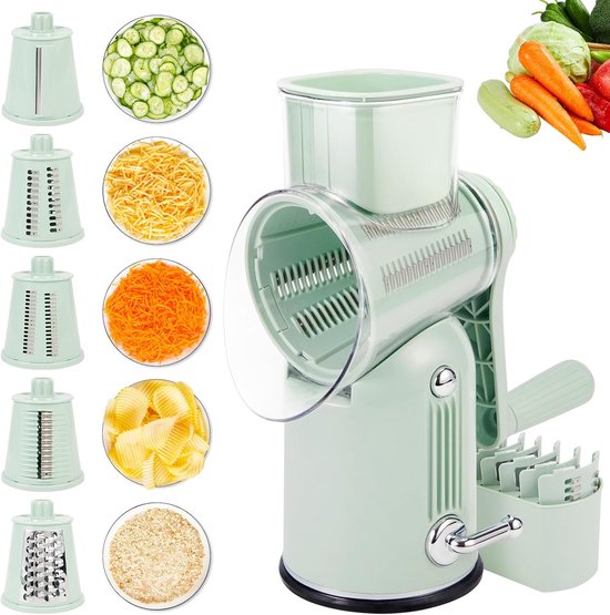 Sparschäler Drehbarer Käsereibe Mit Griff 5-in-1 Käsereibe Mit Handkurbel Starkem Saugnapf Für Obst Gemüse Und Nüsse Mit Aufbewahrungsbox Für Die Grün