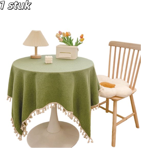 Stück Tischdecke Leinenmischgewebe 120 X 120 Cm Fransen Quadratische Tischdecke Im Französischen Stil Für Küchen Oder Esstische Grün