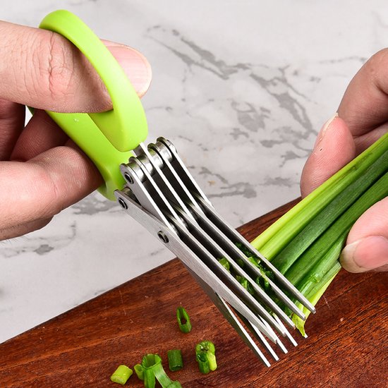 Kräuterschere Mit 5 Und 3 Klingen, Inklusive Schutzbügel Und Reinigungskamm Grün 2 Stück