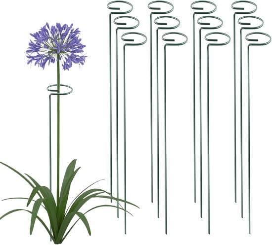 Pflanzenstützen 12 Stück Blumenstützen Mit Einem Ring Grün Pulverbeschichteter Stahl, Für Pfingstrosen, Lilien, Rosen, Gladiolen, Gärten Und Blum