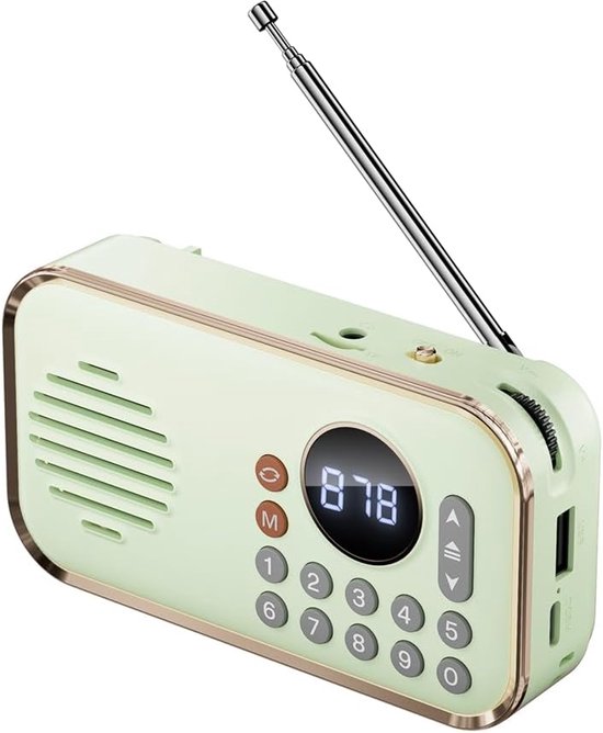Tragbares Fm-radio, Wiederaufladbar, Kleiner Kabelloser Bluetooth-lautsprecher, Surround-stereo-sound, Usb, Vintage-radios, Hellgrün