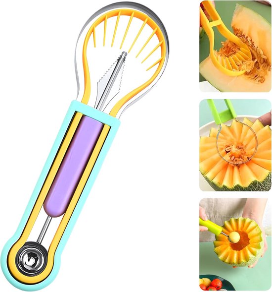 Melonenkugel Löffelset, 4 In 1 Obstbesteckset Aus Edelstahl, Obstschneider, Fruchtfleischschneider, Wassermelonen Schneiderlöffel (lila)