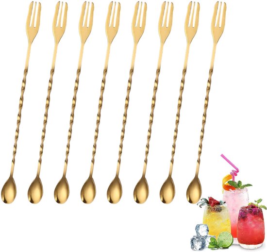 8 Teilig Cocktailstampfer, Rührlöffel, Barlöffel Aus Edelstahl Professioneller Cocktailrührlöffel Mit Spiralmuster Für Kaffee , Bar Und Cocktails