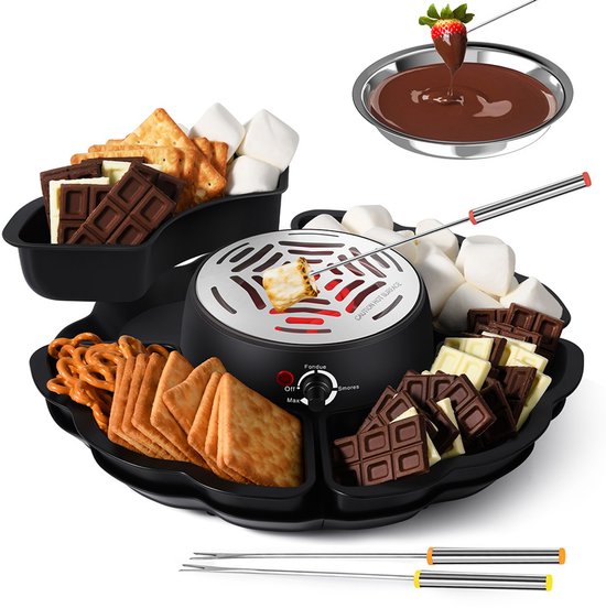 2 In 1 Elektrisches Hotpot Set Mit Integriertem Marshmallow Maker, Herausnehmbarem Tablett, 4 Grillspießhaltern, Fester Marshmallow Station Und S
