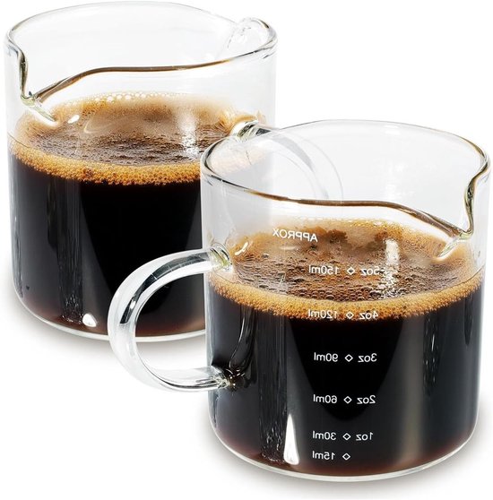 Set Mit 2 Espressotassen À 150 Ml, Für Latte Macchiato Und Espresso, Inklusive Messbecher Und Waage Für Präzise Zubereitung