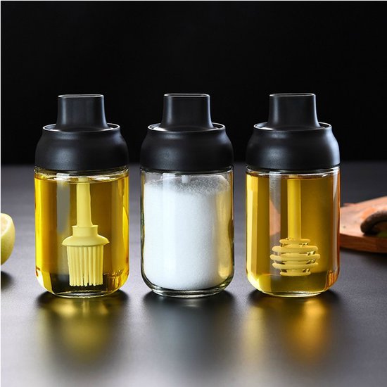 3 Gewürzgläser Aus Glas Mit Löffel 250 Ml, Luftdichter Verschluss, Gewürzgläser Mit Deckel Und Löffel, Ein Glas Honig, Ein Glas Für Gewürze Und E