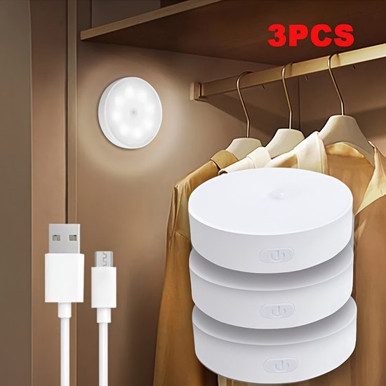 3-teiliges Set Warmweißer Nachtlichter Mit Bewegungssensor Einstellbare Helligkeit Automatische Ein Ausschaltfunktion Perfekt Neben Dem Bett Auf