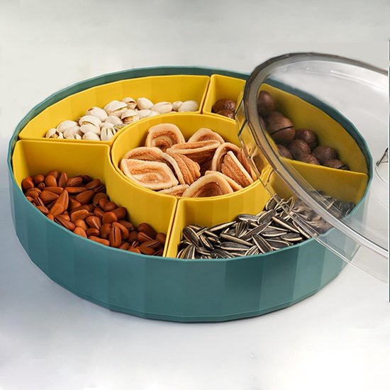 Snackschale Mit Deckel, Snackteller Mit Fächern, 360° Drehbar, Snackbox Mit 5 Herausnehmbaren Fächern, Bonbonschale Für Nüsse, Snacks, Süßigkeite
