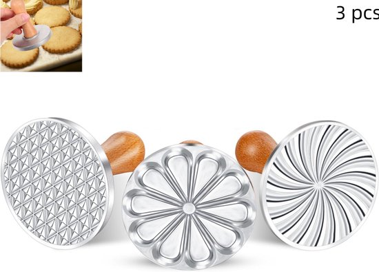 3 Teiliges Set Runde Keksausstecher Aus Metall Mit Holzgriff Runde Kekspresse Für Selbstgebackene Kekse, Kuchen Und Gebäck 3 Verschiedene Blumenm