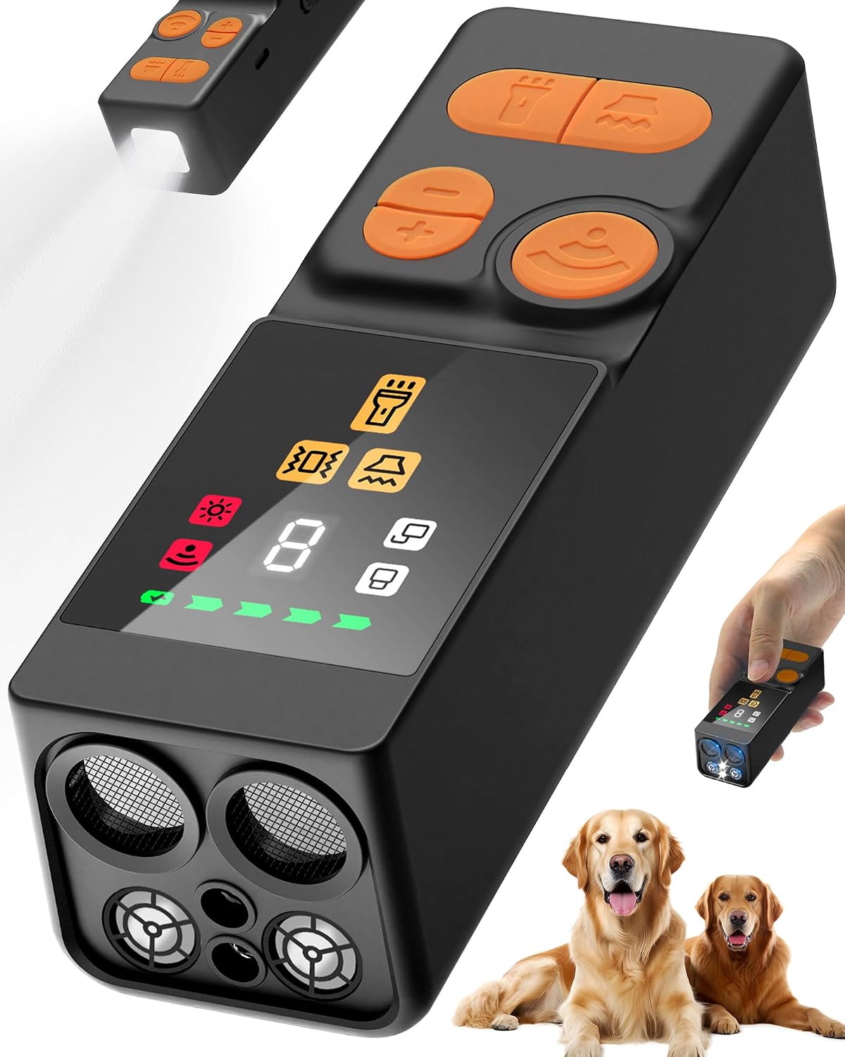 4-fach Ultraschall-bellverhinderer, Antibellgerät, 10 Einstellungen, 14 M Reichweite, Wiederaufladbar Und Sichere Bellkontrolle, Für Den Innen- Und Außenbereich (schwarz + Orange)