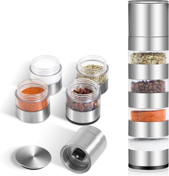 Mini Gewürzdosen Set Mit Deckel 4 In 1 Gewürzbehälter Mit Mühle Manuelles Mahlen Von Pfefferkörnern Und Meersalz Tragbare Edelstahldose Für Grill