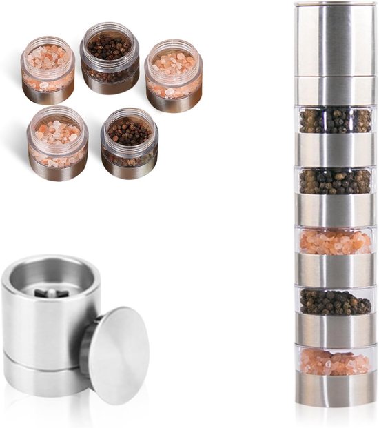 5-in-1 Reisegewürzset, Stapelbare Edelstahl-gewürzgläser, Mini-gewürzgläser Mit Gewürzmühle, Gewürzgläser Für Küche, Reisen Und Camping