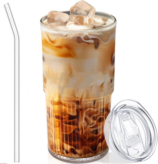 Glasbecher Mit Deckel Und Strohhalm 600 Ml Wiederverwendbarer Becher Aus Dickem Bruchsicherem Glas Geeignet Für Eiskaffee Smoothies Cocktails Und
