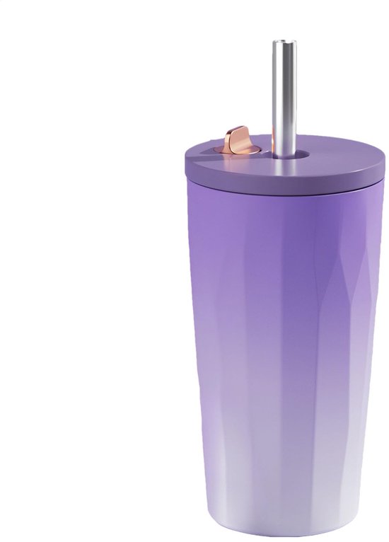 Edelstahl Kaffeebecher Mit Deckel, 600 Ml, Lebensmittelecht, Isoliert, Robust, Auslaufsicher, Mit Federbelastetem Strohhalm, Aus Edelstahl