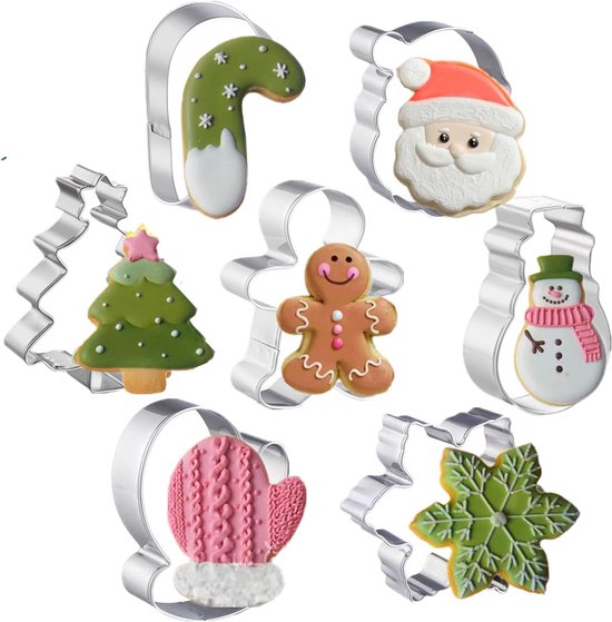 7 Teiliges Weihnachtsplätzchen Ausstechformen Set, Ausstechformen Aus Edelstahl: Schneemann, Weihnachtsbaum, Lebkuchenmann, Zuckerstange, Schneef