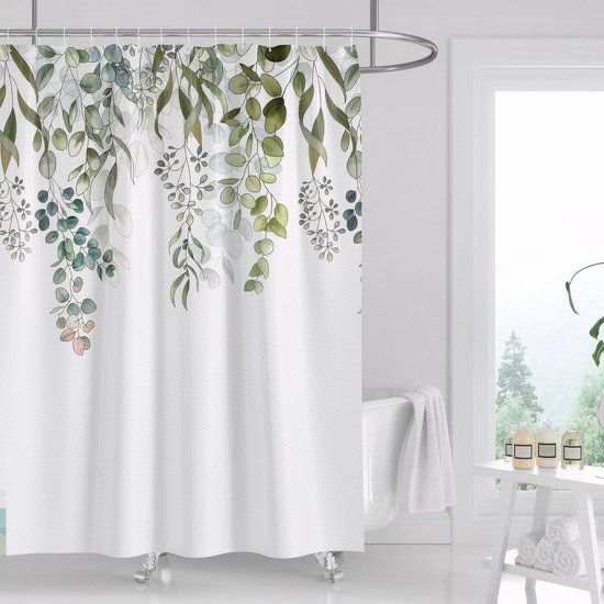 Mintgrüner Duschvorhang Mit Blumenmuster Landhausstil Mit Ästhetischem Druck Wasserdichtes Polyester Trocken Nass-trennung Mit 12 Haken 183 X 200