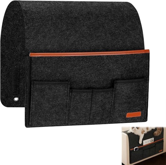 Armlehnen Organizer Für Das Sofa Mit 5 Aufbewahrungstaschen, Filztasche Für Fernbedienung Und Zubehör, 91 X 34,8 Cm, Dunkelgrau