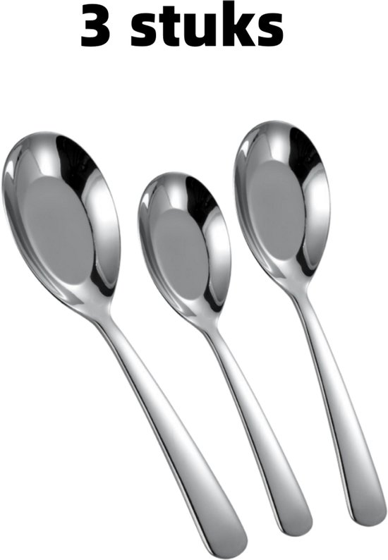 3 Teiliges Set Löffel Flachlöffel Esslöffel Edelstahlbesteck Tischtauglich Silberfarben
