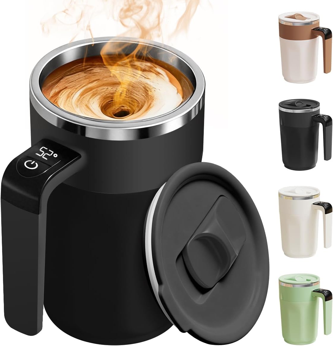 Automatischer Rührkaffeebecher Mit Temperaturregler – Wiederaufladbarer Kaffeebecher 380 Ml (13,5 Oz) – Selbstrührender Edelstahlbecher Mit Deckel – Schwarz