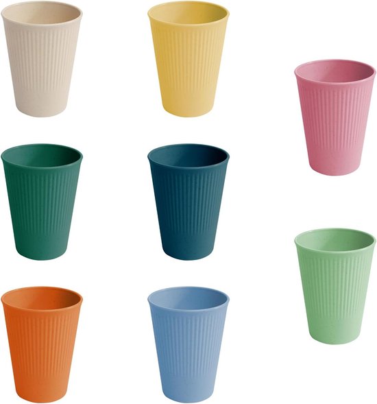 8 Teiliges Set Aus Farbigen Plastikbechern, Trinkbecher, Kaffeebecher, Plastikbecher Für Kinder, Wiederverwendbare Becher Für Kaffee, Tee, Milch,