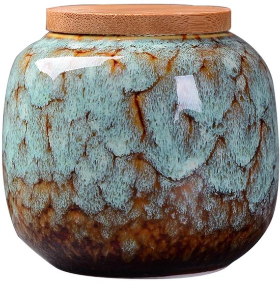 Dailygoods Keramik Vorratsdose Luftdichte Teedose Kräuterdose Teebehälter Natürlicher Bambusdeckel Das Perfekte Geschenk Für Jeden Anlass