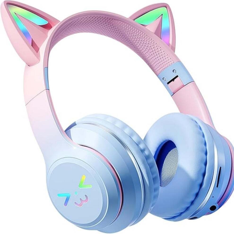 Bluetooth-kopfhörer Für Kinder, Kabellose Kopfhörer Mit Led-beleuchteten Katzenohren, Bluetooth 5.1, Stereo, Faltbar, Verstellbarer Kopfbügel
