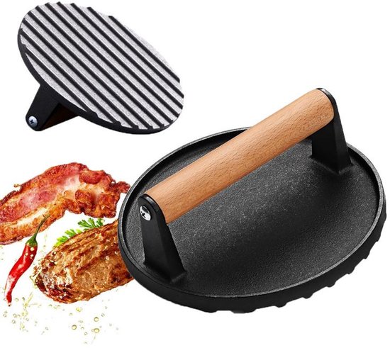 Hamburgerpresse Grillfleischpresse Fleischpresse Runde, Robuste Hamburgerpresse Aus Gusseisen Mit Holzgriff Für Grillabende Und Gartenpartys