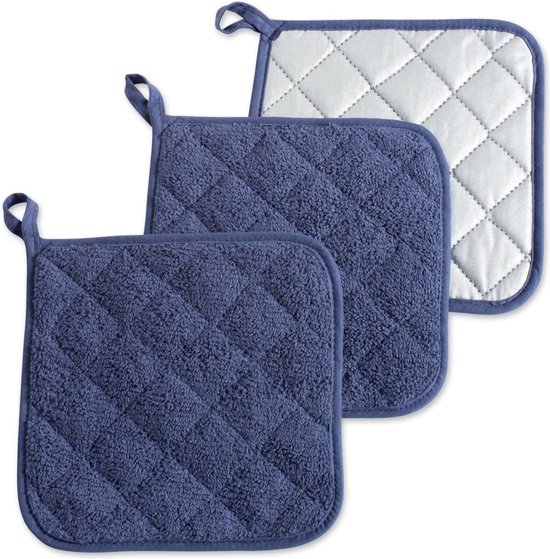 5er Pack Topflappen, Hitzebeständig, Aus Frottee, Zum Kochen Und Backen Hellblau 18 X 18 Cm