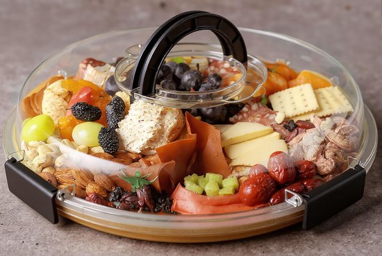 Rundes Servierbrett Mit Transparentem Deckel Tragbares Picknick-käsebrett Snackbox Servierschale Für Fleisch Obst Einzugsgeschenk Geschenk Für