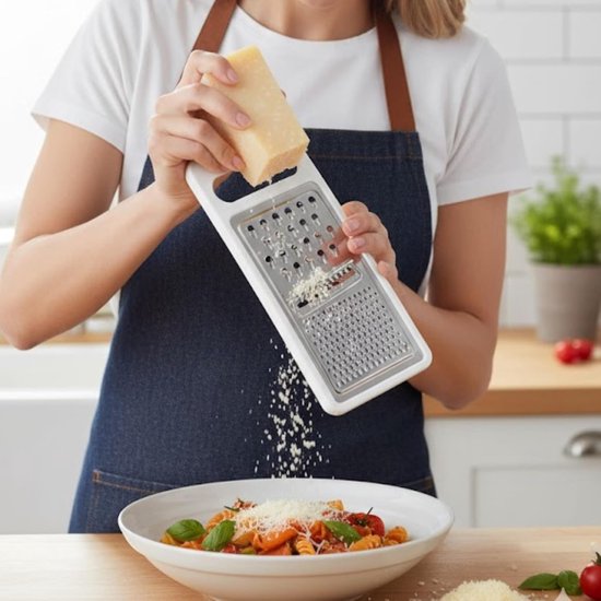 3-in-1-reibe Mit Grober Reibe Feiner Reibe Und Schneidklinge Rutschfester Kunststoffrahmen Flache Reibe Für Käse Gemüse Und Kräuter Silberfarben