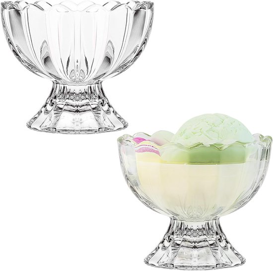 Set Mit 2 Kristall-dessertschalen Mit Fuß – 150 Ml Glasschalen Für Eiscreme Und Pudding Mit Floralem Rand, Wiederverwendbar Und Stilvoll