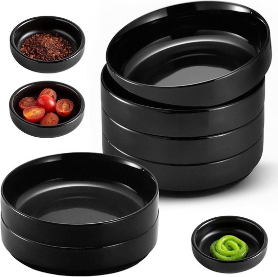 Allecta Set Mit 6 Runden Mini Schälchen Für Sojasauce, Dips, Saucen, Gewürze, Snacks Und Nüsse 8,7 Cm X 2,5 Cm Matt Schwarz.
